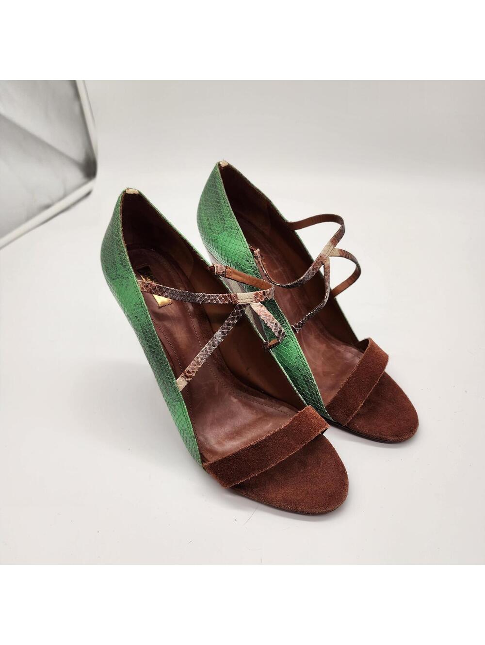 Wedge Schutz green and brown strappy snakeprint textured heels  41 10 - Picture 7 of 9